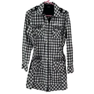 COOGI Shirt Dress Size Large Buffalo Check Plaid W&B Silver Logo Zippers Checked